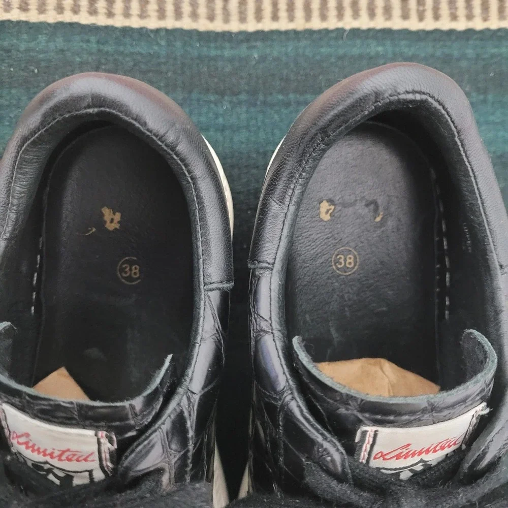 ASH Cult Platform Black Leather Sneakers‎ Size US 8 EU 38 Croc Embossed Low Top